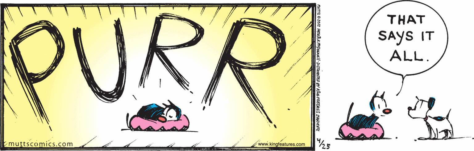 Painting OCR: PURR THAT SAYS IT ALL. |muttscomics.com www.kingfeatures.com PURR THAT SAYS IT ALL. |muttscomics.com www.kingfeatures.com