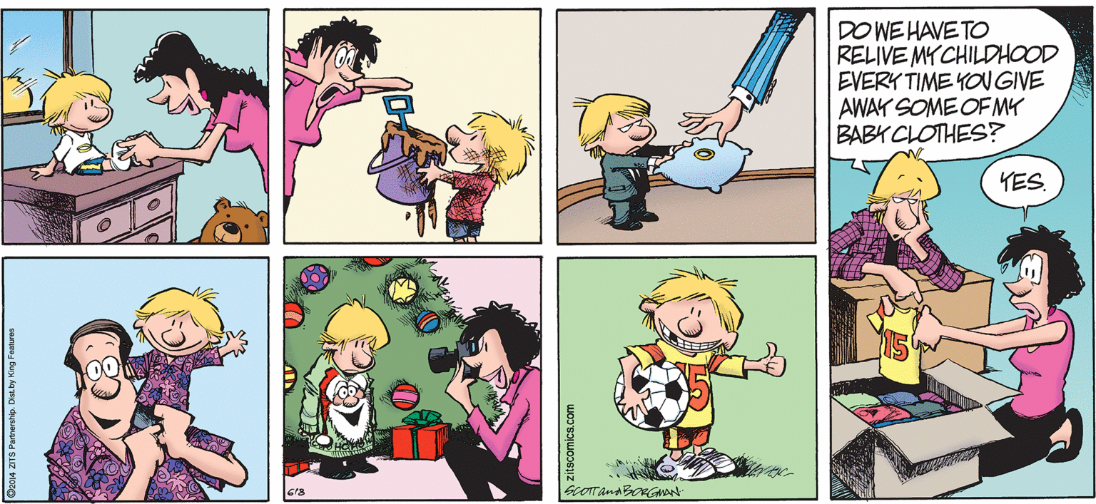 Conversation OCR: DO WE HAVE TO RELIVE MYCHILDHOOD EVERY TIME YO GIVE AWAY SOME OF MY BABK CLOTHES? YES ScOTTanaBorGWAN 618 zitscomics.com DO WE HAVE TO RELIVE MYCHILDHOOD EVERY TIME YO GIVE AWAY SOME OF MY BABK CLOTHES? YES ScOTTanaBorGWAN 618 zitscomics.com