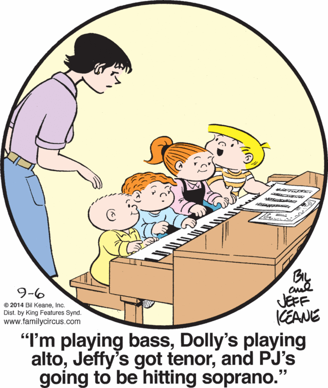 Human body OCR: By JEFF KEANE "I'm playing bassDolly's playing altoand PJ's going to be hitting soprano." 9-6 © 2014 Bil KeaneInc. Dist. by King Features Synd. www.familycircus.com By JEFF KEANE "I'm playing bassDolly's playing altoJeffy's got tenorand PJ's going to be hitting soprano." 9-6 © 2014 Bil KeaneInc. Dist. by King Features Synd. www.familycircus.com