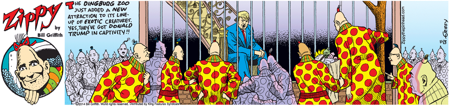 Graphics OCR: THE DINGBURG 200 JUST ADDED A NEW ATTRACTION TO ITS LINE- up OF EXOTIC CREATURES. YESTHEY'VE GOT DONALD Bill Grifith TRUMP IN CAPTIVITY! THE DINGBURG 200 JUST ADDED A NEW ATTRACTION TO ITS LINE- up OF EXOTIC CREATURES. YESTHEY'VE GOT DONALD Bill Grifith TRUMP IN CAPTIVITY!