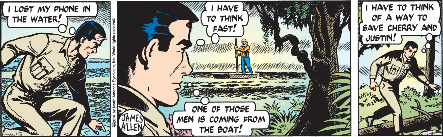 Line OCR: I HAVE TO THINK OF A WAY TO SAVE CHERRY AND ( JUSTIN! I LOST MY PHONE IN THE WATER! I HAVE TO THINK FAST! JAMES ALLEN ONE OF THOSE MEN IS COMING FROM THE BOAT! I HAVE TO THINK OF A WAY TO SAVE CHERRY AND ( JUSTIN! I LOST MY PHONE IN THE WATER! I HAVE TO THINK FAST! JAMES ALLEN ONE OF THOSE MEN IS COMING FROM THE BOAT!