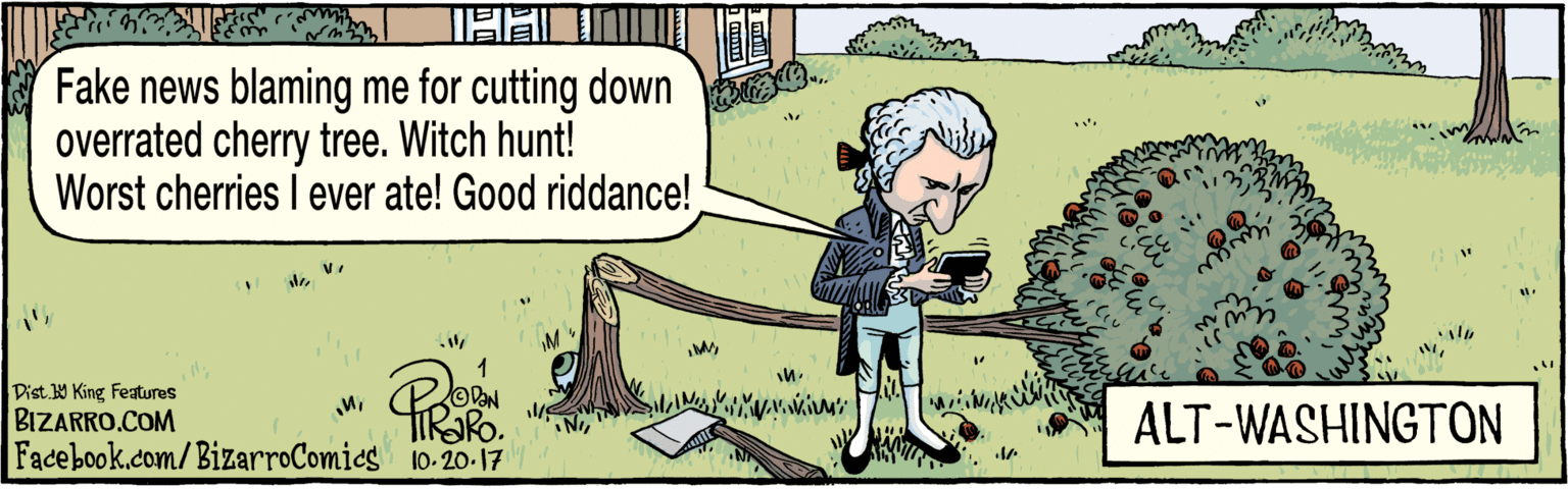 Line OCR: BIZARRO.COM Facebook.com/BizarroComics Dist. Y King features Fake news blaming me for cutting down overrated cherry tree. Witch hunt! Worst cherries I ever ate! Good riddance! 10-20-17 ALT-WASHINGTON ie BIZARRO.COM Facebook.com/BizarroComics Dist. Y King features Fake news blaming me for cutting down overrated cherry tree. Witch hunt! Worst cherries I ever ate! Good riddance! 10-20-17 ALT-WASHINGTON ie