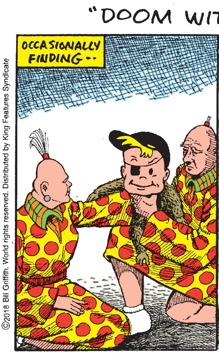 Humour OCR: "DOOM WIT OCCASIONALLY FINDING • ©2018 Bill Griffith. World rights reserved. Distributed by King Features Syndicate "DOOM WIT OCCASIONALLY FINDING • ©2018 Bill Griffith. World rights reserved. Distributed by King Features Syndicate