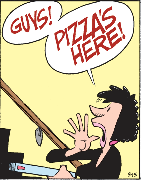 Drawing OCR: GUYS! PIZZAS HERE! 3-15 GUYS! PIZZAS HERE! 3-15