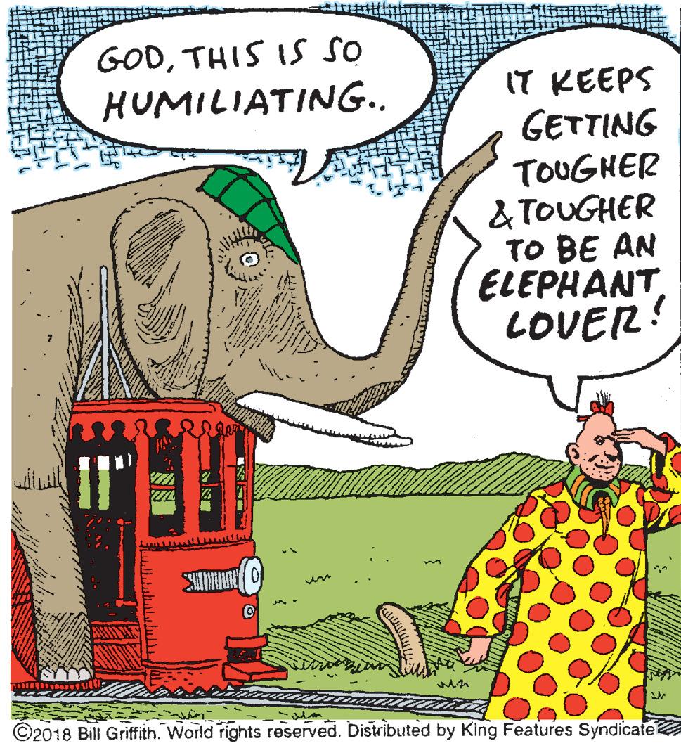Adaptation OCR: GODTHIS IS So HUMILIATING.. IT KEEPS GETTING TOUGHER &TOUGHER TO BE AN ELEPHANTLOVER! ©2018 Bill Griffith. World rights reserved. Distributed by King Features Syndicate GODTHIS IS So HUMILIATING.. IT KEEPS GETTING TOUGHER &TOUGHER TO BE AN ELEPHANTLOVER! ©2018 Bill Griffith. World rights reserved. Distributed by King Features Syndicate