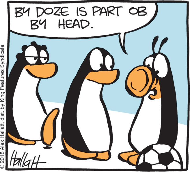 Bird OCR: B4 DOZE IS PART OB BY HEAD. Halat © 2018 Alex Hallattdist. by King Features Syndicate B4 DOZE IS PART OB BY HEAD. Halat © 2018 Alex Hallattdist. by King Features Syndicate