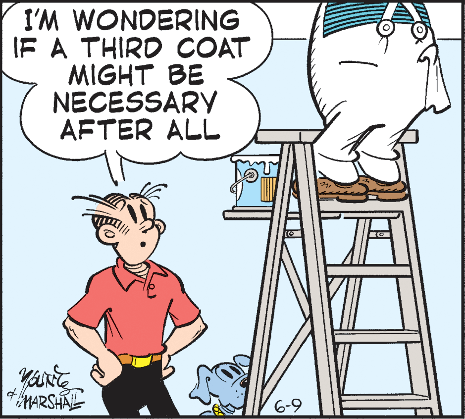Animated cartoon OCR: I'M WONDERING IE A THIRD COAT MIGHT BE NECESSARY AFTER ALL MARSHAL 6-9 I'M WONDERING IE A THIRD COAT MIGHT BE NECESSARY AFTER ALL MARSHAL 6-9
