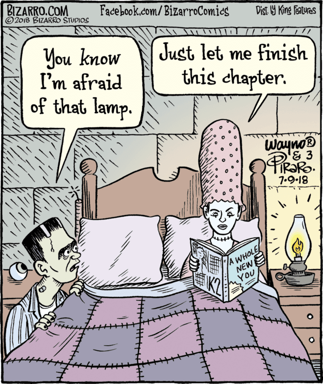 Line OCR: BIZARRO.COM © 2018 BIZARRO STUDIOS Facebook.com/BizarroComics Dist 9 King Features You know I'm afraid of that lamp. Just let me finish this chapter. Wayno 7.9-18 A WHOLE NEW YOU BIZARRO.COM © 2018 BIZARRO STUDIOS Facebook.com/BizarroComics Dist 9 King Features You know I'm afraid of that lamp. Just let me finish this chapter. Wayno 7.9-18 A WHOLE NEW YOU