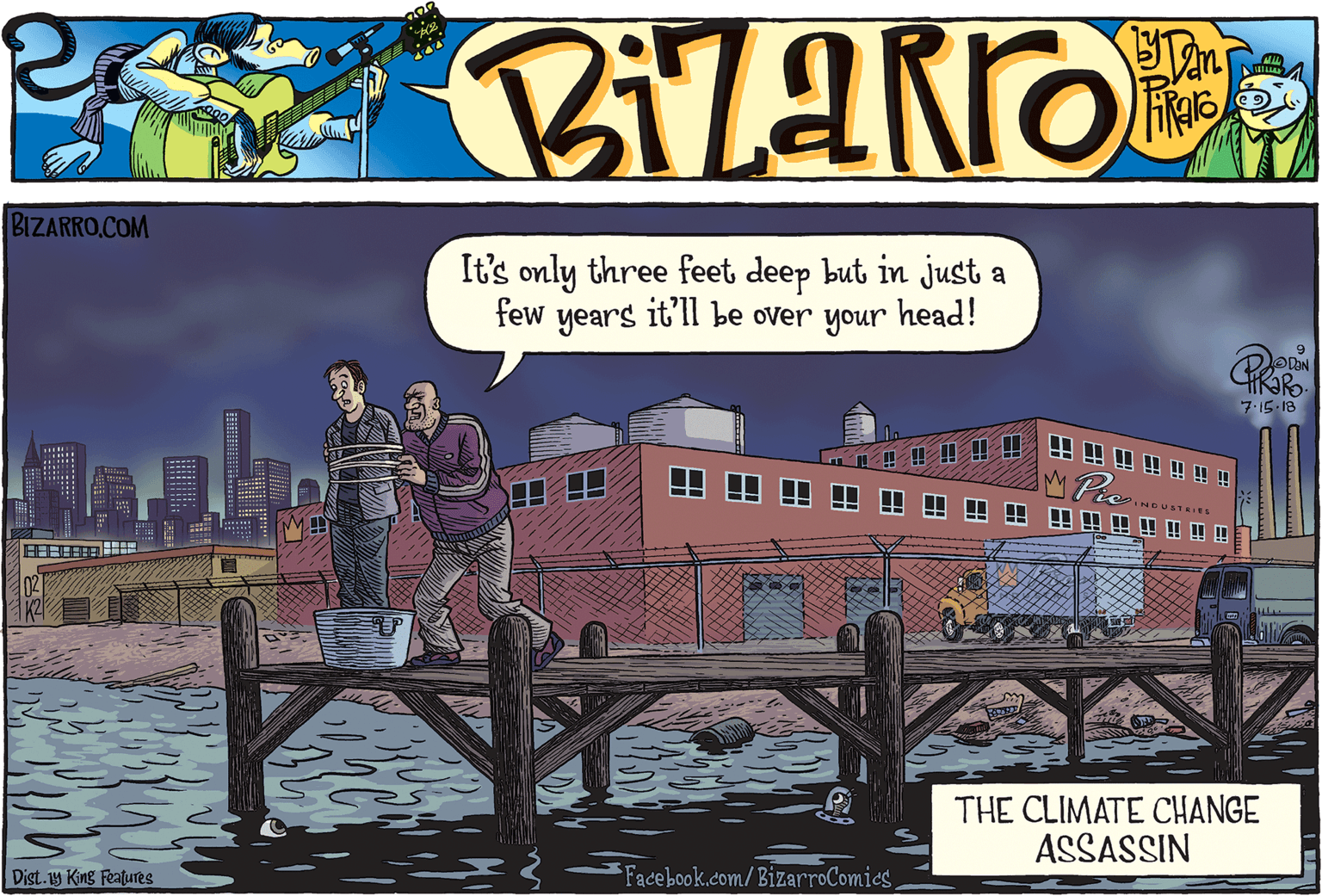 Animated cartoon OCR: BIZARRO.COM It's only three feet deep but in just a few years it'll be over your head! DaN 7-15-18 H H ! ! ! ! ! M Pio INDUSTAISS THE CLIMATE CHANGE ASSASSIN Facebook.com/BizarroComies Dist.y King Features BIZARRO.COM It's only three feet deep but in just a few years it'll be over your head! DaN 7-15-18 H H ! ! ! ! ! M Pio INDUSTAISS THE CLIMATE CHANGE ASSASSIN Facebook.com/BizarroComies Dist.y King Features