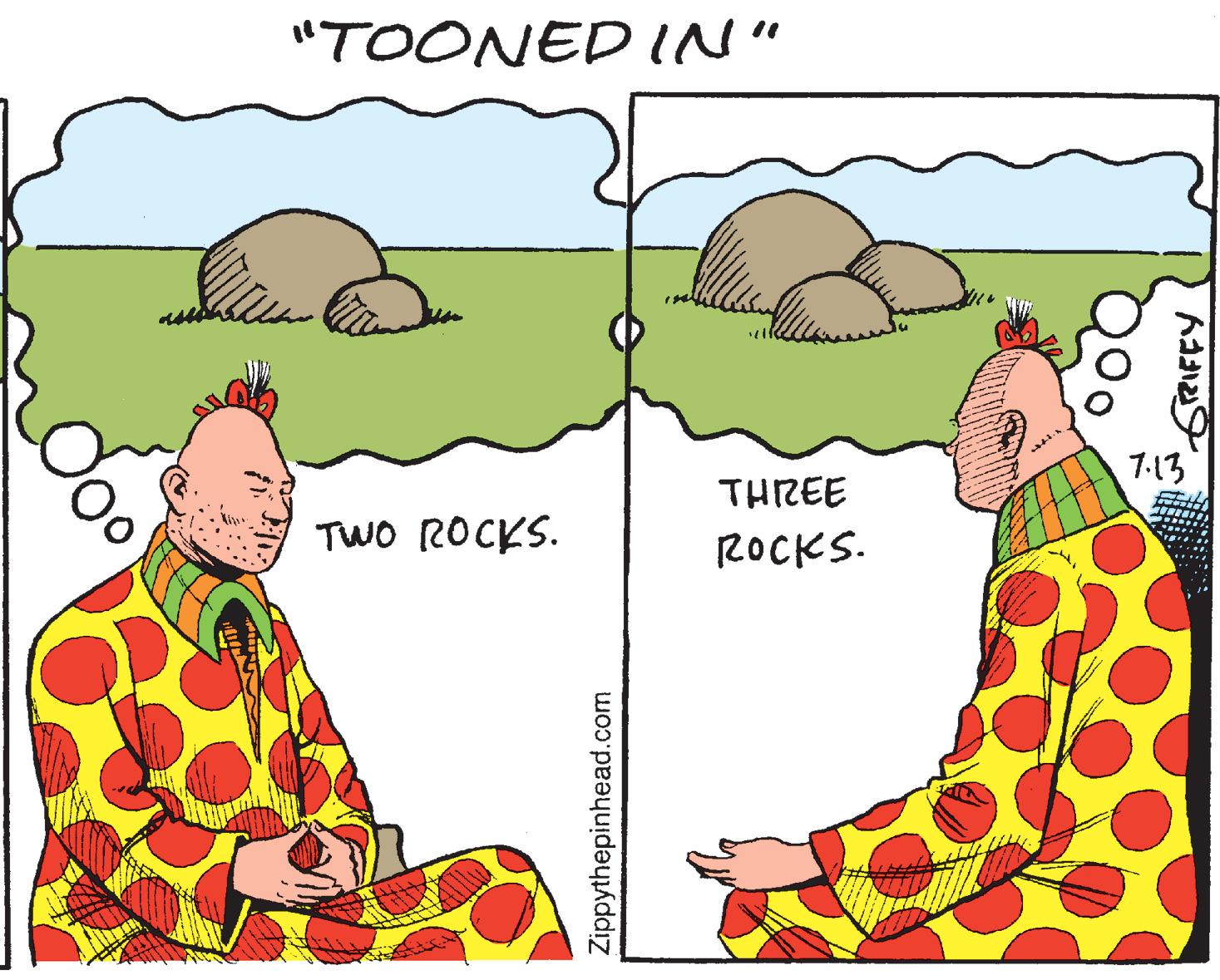 Polka dot OCR: "TOONEDIN" 7-13 THREE TWO ROCKS. ROCKS. Zippythepinhead.com "TOONEDIN" 7-13 THREE TWO ROCKS. ROCKS. Zippythepinhead.com