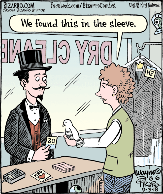 Publication OCR: BIZARRO.COM © 2018 BIZARRO STUDIOS Facebook.com/BizarroComics Dist 9 King Features We found this in the sleeve. K2 02 HBD wayno® 9.3-18 BIZARRO.COM © 2018 BIZARRO STUDIOS Facebook.com/BizarroComics Dist 9 King Features We found this in the sleeve. K2 02 HBD wayno® 9.3-18