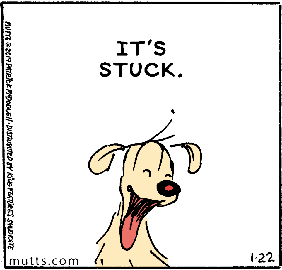 Snout OCR: IT'S STUCK. mutts.com 1-22 MUTTS 2019 PATRiCKMDOANEll-DISTRIBUTED BY KING FEATORES SYNDICATE IT'S STUCK. mutts.com 1-22 MUTTS 2019 PATRiCKMDOANEll-DISTRIBUTED BY KING FEATORES SYNDICATE