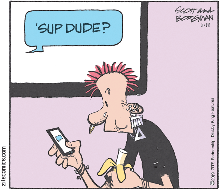 Graphics OCR: GeoTT and BORGNAN 'SUP DUDE? zitscomics.com ©2019 ZITS Partnership. Dist.by King Features GeoTT and BORGNAN 'SUP DUDE? zitscomics.com ©2019 ZITS Partnership. Dist.by King Features