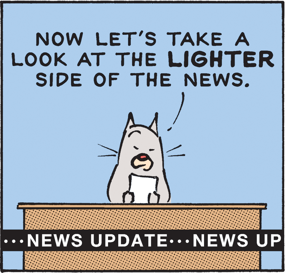 Screenshot OCR: NOW LET'S TAKE A LOOK AT THE LIGHTER SIDE OF THE NEWS. •NEWS UPDATE.. NEWS UP •.. •.. NOW LET'S TAKE A LOOK AT THE LIGHTER SIDE OF THE NEWS. •NEWS UPDATE.. NEWS UP •.. •..
