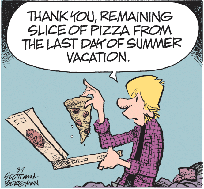 Line OCR: THANK YOUREMAINING SLICE OF PIZZA FROM THE LAST DAYOF SUMMER VACATION. 3:7 BERGMAN THANK YOUREMAINING SLICE OF PIZZA FROM THE LAST DAYOF SUMMER VACATION. 3:7 BERGMAN