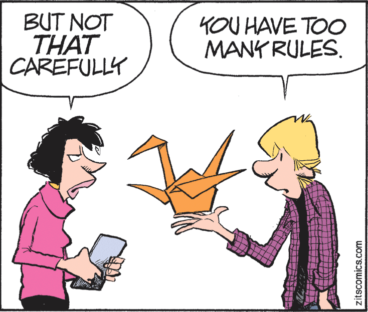 Conversation OCR: BUT NOT THAT CAREFULLY KOU HAVE TOO MANY RULES. zitscomics.com BUT NOT THAT CAREFULLY KOU HAVE TOO MANY RULES. zitscomics.com