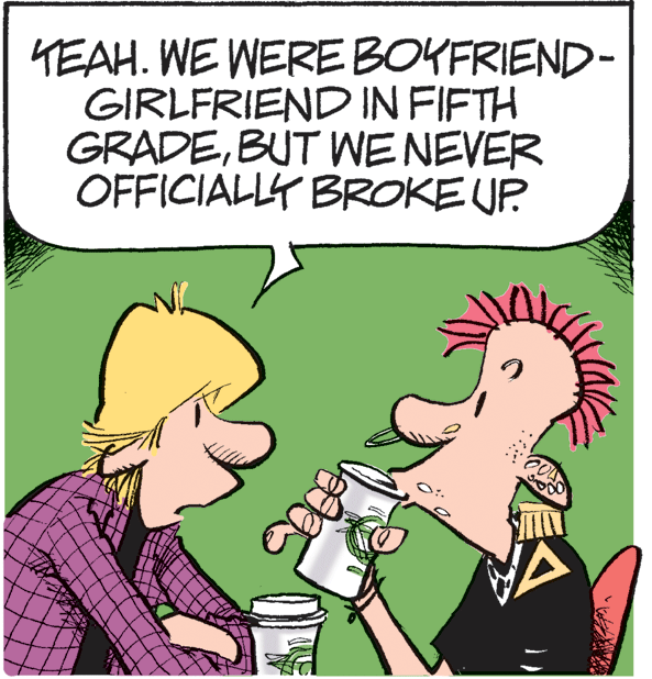 Animated cartoon OCR: TEAH. WE WEREBOKFRIEND- GIRLFRIEND IN FIFTH GRADEBUT WE NEVER OFFICIALLY BROKE UP TEAH. WE WEREBOKFRIEND- GIRLFRIEND IN FIFTH GRADEBUT WE NEVER OFFICIALLY BROKE UP