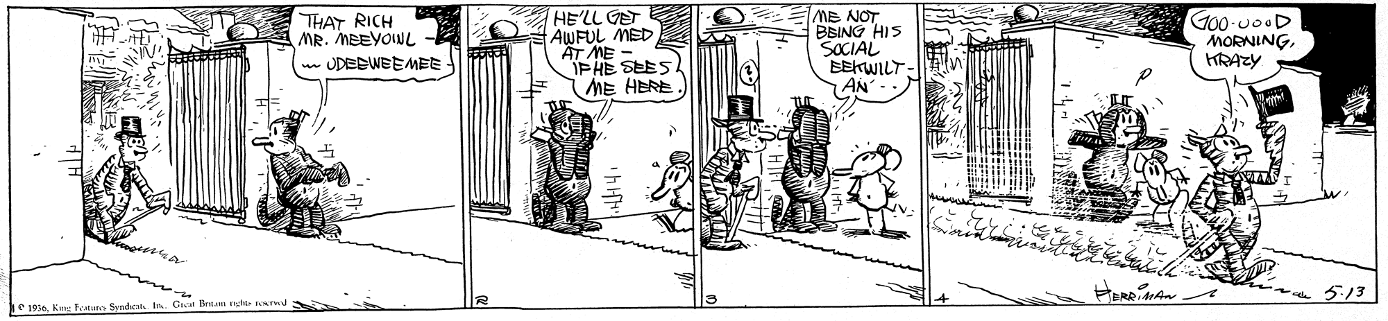 Line art OCR: THAT RICH MR. MEEYONL - UDEEWEEMEE HE'LL GET AWFUL MED AT ME IPHE SEES ME HERE ME NOT BBING HIS SOCIAL EEKWILT AN MORNINGKRAZY 513 e 1936. Kin Fatuno Syndct I THAT RICH MR. MEEYONL - UDEEWEEMEE HE'LL GET AWFUL MED AT ME IPHE SEES ME HERE ME NOT BBING HIS SOCIAL EEKWILT AN MORNINGKRAZY 513 e 1936. Kin Fatuno Syndct I