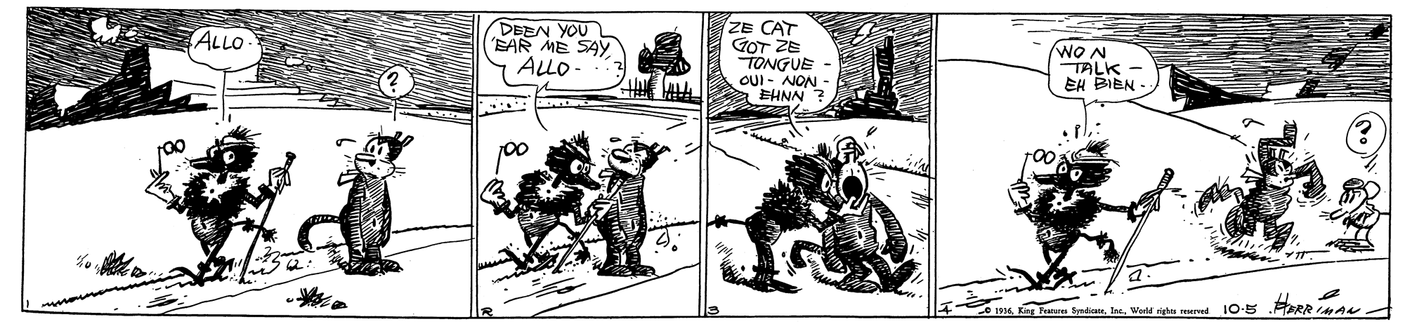 Parallel OCR: ZE CAT GOT ZE TONGUE OUI - NON - EHNN ? ALLO DEEN YOU EAR ME SAy AlLo- WON TALK - EH BIEN - ZE CAT GOT ZE TONGUE OUI - NON - EHNN ? ALLO DEEN YOU EAR ME SAy AlLo- WON TALK - EH BIEN -