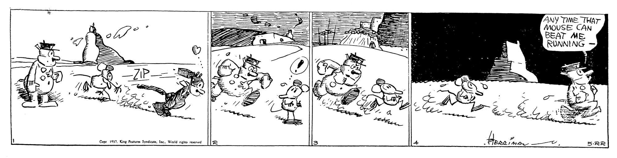 Parallel OCR: ANY TIME THAT MOUSE CAN BEAT ME RUNNING -ZIP- Coer 19Weid nght reerved 5-RR ANY TIME THAT MOUSE CAN BEAT ME RUNNING -ZIP- Coer 19King atura SyndicateWeid nght reerved 5-RR