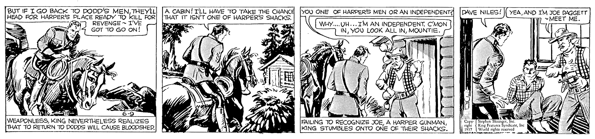 Sleeve OCR: BUT IF I GO BACK TO DODD'S MENTHEYLL HEAD FOR HARPER'S PLACE READY TO KILL FOR REVENGE- I'VVE GOT TO GO ON! A CABIN! I'LL HAVE TO TAKE THE CHANCE YOU ONE OF HARPERS MEN OR AN INDEPENDENTE DAVE NILES! YEAAND IM JOE DAGGETT THAT IT ISN'T ONE OF HARPERS SHACKS. 7 -MEET ME WHY... UH...IM AN INDEPENDENTC'MON INMOUNTIE. WEAPONLESSKING NEVERTHELESS REALIZES THAT TO RETURN TO DODDS WILL CAUSE BLOODSHED. FAILING TO RECOGNIZE JOEKING STUMBLES ONTO ONE OF THEIR SHACKS. BUT IF I GO BACK TO DODD'S MENTHEYLL HEAD FOR HARPER'S PLACE READY TO KILL FOR REVENGE- I'VVE GOT TO GO ON! A CABIN! I'LL HAVE TO TAKE THE CHANCE YOU ONE OF HARPERS MEN OR AN INDEPENDENTE DAVE NILES! YEAAND IM JOE DAGGETT THAT IT ISN'T ONE OF HARPERS SHACKS. 7 -MEET ME WHY... UH...IM AN INDEPENDENTC'MON INYOU LOOK ALL INMOUNTIE. WEAPONLESSKING NEVERTHELESS REALIZES THAT TO RETURN TO DODDS WILL CAUSE BLOODSHED. FAILING TO RECOGNIZE JOEA HARPER GÜNMANKING STUMBLES ONTO ONE OF THEIR SHACKS.