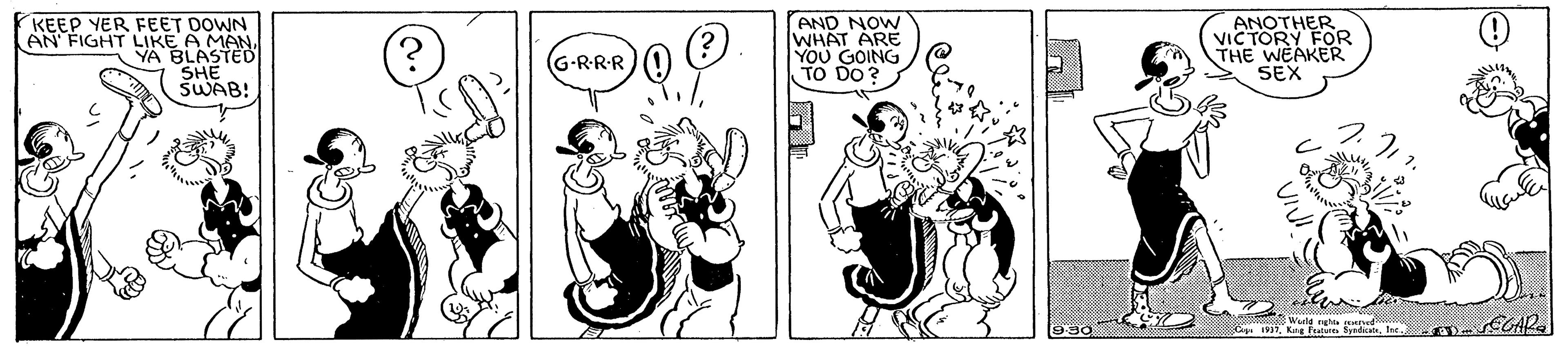 Animated cartoon OCR: KEEP YER FEET DOWN AN FIGHT LIKE A MANVA BLASTED SHE SWAB! AND NOW WHAT ARE YOU GOING TO DO? ANOTHER VIC TORY FOR THE WEAKER SEX (G-RRR 1. K teKEEP YER FEET DOWN AN FIGHT LIKE A MANVA BLASTED SHE SWAB! AND NOW WHAT ARE YOU GOING TO DO? ANOTHER VIC TORY FOR THE WEAKER SEX (G-RRR 1. K te