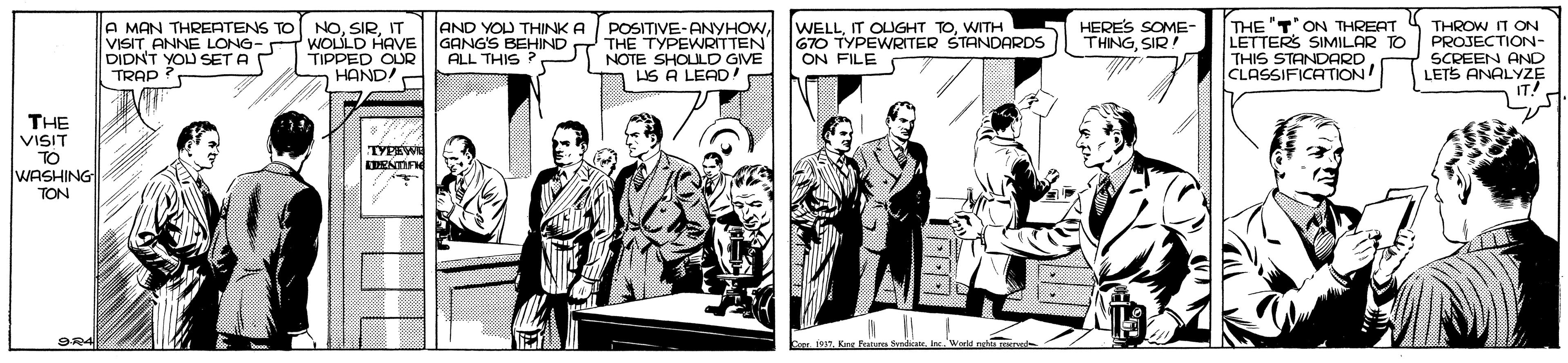 Blazer OCR: VISITANNE LONG-T WOLÍLD HAVE GANG'S BEHIND TIPPED OUR HAND! A MAN THREATENS TO NOIT AND YOU THINK A POSITIVE-ANYHOWTHE TYPEWRITTEN NOTE SHOLULD GIVE LIS A LEAD WELLWITH 670 TYPEWRITER STANDARDS ON FILE HERES SOME- THINGSIR THE 'T ON THREAT LETTERS SIMILAR TO THIS STANDARD CLASSIFICATION THROW IT ON PROJECTION- SCREEN AND LETS ANALYZE DIDNT YOU SET A TRAP ALL THIS ?THE VISIT TO WASHING TYEEWN TON VISITANNE LONG-T WOLÍLD HAVE GANG'S BEHIND TIPPED OUR HAND! A MAN THREATENS TO NOIT AND YOU THINK A POSITIVE-ANYHOWTHE TYPEWRITTEN NOTE SHOLULD GIVE LIS A LEAD WELLIT OLGHT TOWITH 670 TYPEWRITER STANDARDS ON FILE HERES SOME- THINGSIR THE 'T ON THREAT LETTERS SIMILAR TO THIS STANDARD CLASSIFICATION THROW IT ON PROJECTION- SCREEN AND LETS ANALYZE DIDNT YOU SET A TRAP ALL THIS ?THE VISIT TO WASHING TYEEWN TON