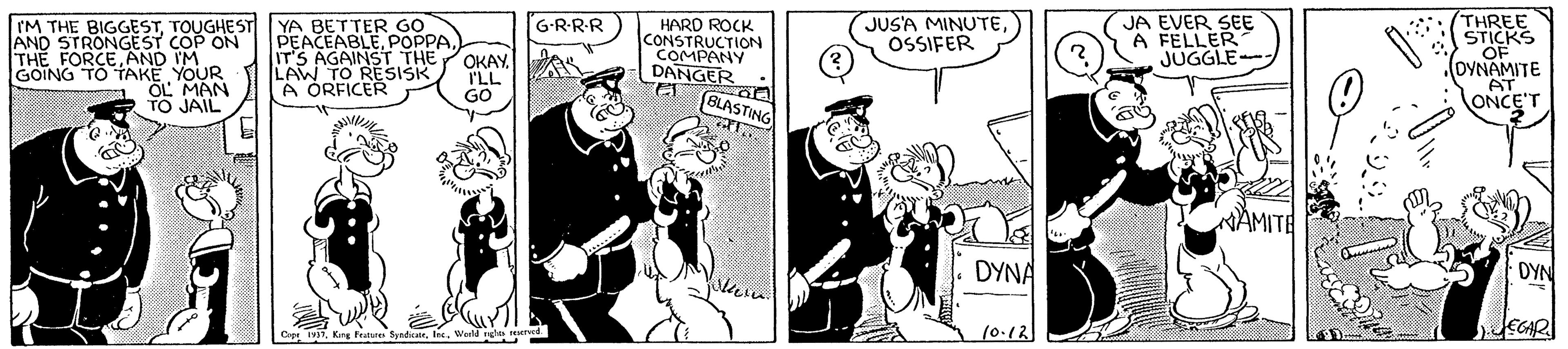 Illustration OCR: (THREE STICKS (OYNAMITE AT ONCE'T IM THE BIGGESTTOUGHEST YA BETTER GO PEACEABLEPOPPA IT'S AGAINST THE LAW TO RESISK AND STRONGEST COP ON TH? FORCEAND I'M GOING TO TAKE YOUR G-RR-R HARD ROCK CONSTRUCTION COMPANY DANGER JUSA MINUTEOSSIFER JA EVER SEE A FELLER JUGGLE- OKAY. I'LL GO TO JAIL (BLASTING NÄMITE DYNA DYN (0-12 EGAR Crpr . Korg Frattres Syndratt. Ie. Wotd nghas re (THREE STICKS (OYNAMITE AT ONCE'T IM THE BIGGESTTOUGHEST YA BETTER GO PEACEABLEPOPPA IT'S AGAINST THE LAW TO RESISK AND STRONGEST COP ON TH? FORCEAND I'M GOING TO TAKE YOUR G-RR-R HARD ROCK CONSTRUCTION COMPANY DANGER JUSA MINUTEOSSIFER JA EVER SEE A FELLER JUGGLE- OKAY. I'LL GO TO JAIL (BLASTING NÄMITE DYNA DYN (0-12 EGAR Crpr . Korg Frattres Syndratt. Ie. Wotd nghas re
