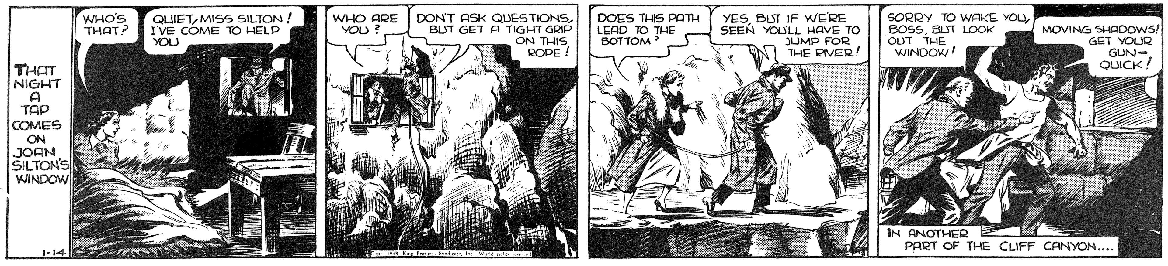 Parallel OCR: WHO'S THAT QUIETMISS SILTON! IVE COME TO HELP YOU WHO ARE YOU DOES THIS PATH LEAD TO THE BOTTOM YESBUT IF WERE SEEN YOULL HAVE TO JUMP FOR THE RIVER! DONT AS IGHT GDID SORRY TO WAKE YOUBUT LOOK OUT THE WINDOW! BLUT GET A MOVING SHADOWS! GET YOUR GUN- QUICK! ON THIS ROPE ! THAT NIGHT A TAP COMES ON JOAN SILTON'S WINDOW IN ANOTHER E PART OF THE CLIFF CANYON.... 1-14 WHO'S THAT QUIETMISS SILTON! IVE COME TO HELP YOU WHO ARE YOU DOES THIS PATH LEAD TO THE BOTTOM YESBUT IF WERE SEEN YOULL HAVE TO JUMP FOR THE RIVER! DONT AS IGHT GDID SORRY TO WAKE YOUBUT LOOK OUT THE WINDOW! BLUT GET A MOVING SHADOWS! GET YOUR GUN- QUICK! ON THIS ROPE ! THAT NIGHT A TAP COMES ON JOAN SILTON'S WINDOW IN ANOTHER E PART OF THE CLIFF CANYON.... 1-14