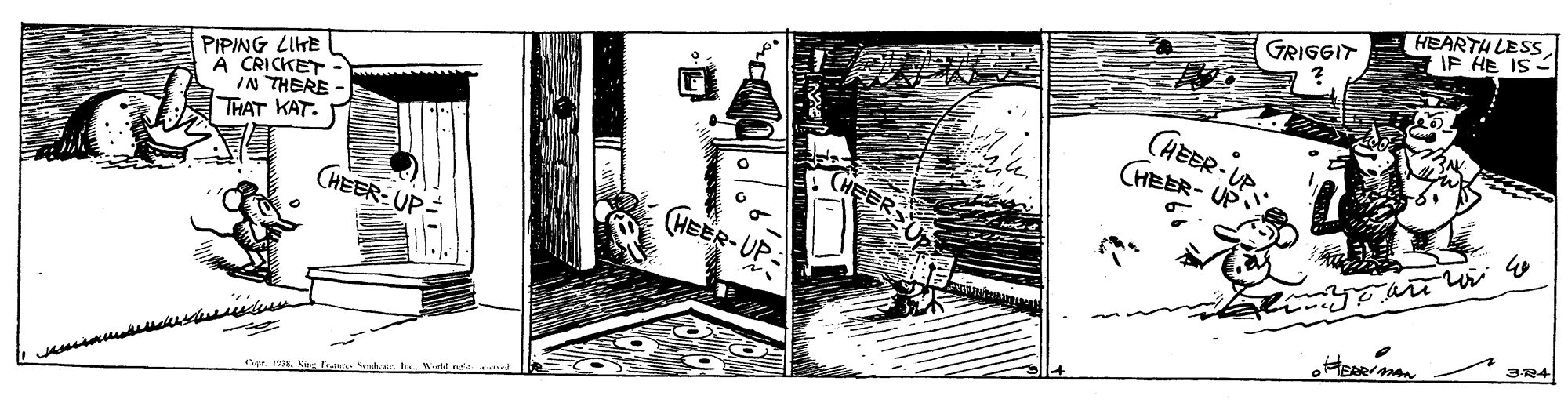 Printmaking OCR: HEARTH LESSIF HE IS- GRIGGIT PIPING LIHE A CRICKET IN THERE - THAT KAT. (HEBR-UP. CHEER- UP CHEER: UP (HEER-UP a w? 3R4 EARMAN pr. 136Ktus HEARTH LESSIF HE IS- GRIGGIT PIPING LIHE A CRICKET IN THERE - THAT KAT. (HEBR-UP. CHEER- UP CHEER: UP (HEER-UP a w ? 3R4 EARMAN pr. 136