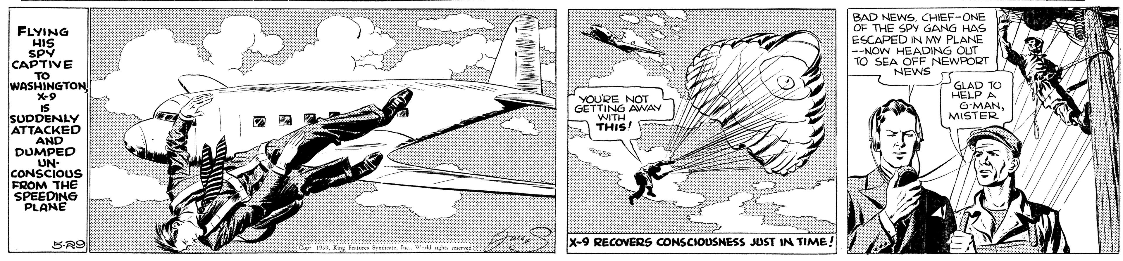 Wing OCR: X-9 PECOVERS CONSCIOUSNESS JUST IN TIME! X-9 PECOVERS CONSCIOUSNESS JUST IN TIME!