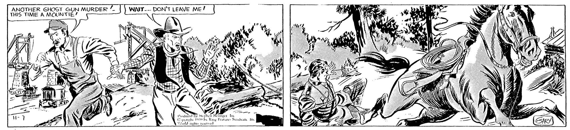 Illustration OCR: ANOTHER GHOST GUN MURDER- THIS TIME A MOINTIE! WAIT..- DON'T LEAVE ME ANOTHER GHOST GUN MURDER- THIS TIME A MOINTIE! WAIT..- DON'T LEAVE ME