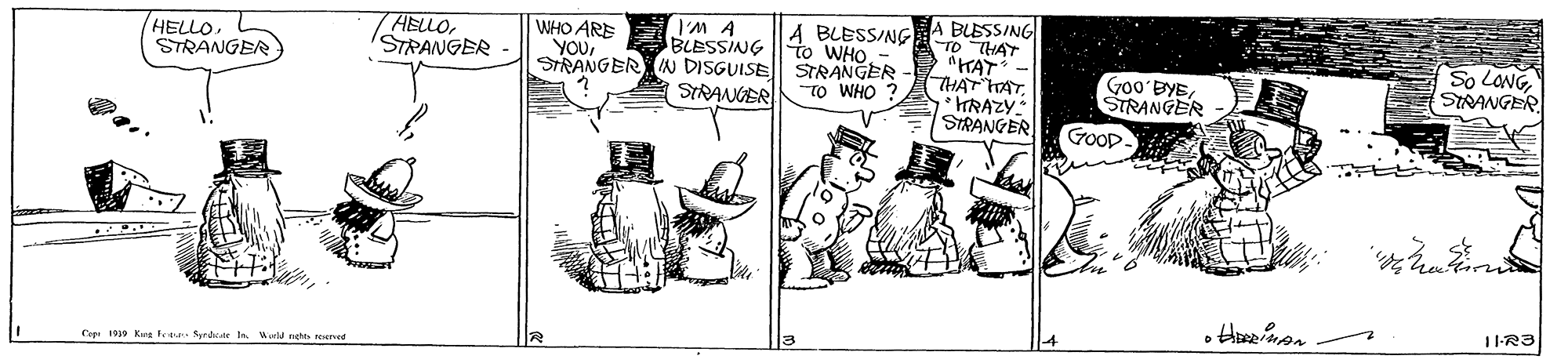 Line art OCR: 'M A BLESSING | to WHO. - STRANGERIN DISGUISE STRANGER STRANGER HELLO STRANGER HELOSTRANGER WHO ARE YOUA BLESSINGA BLESSING TO THAT "HAT THAT HAT* HRAZY STRANGER G00'BYESTRANGER So laNGSTRANGER t? WHO ? GOop. Crer 109 Kug fe Srdatr n. Werld nghs reerved 'M A BLESSING | to WHO. - STRANGERIN DISGUISE STRANGER STRANGER HELLO STRANGER HELOSTRANGER WHO ARE YOUA BLESSINGA BLESSING TO THAT "HAT THAT HAT* HRAZY STRANGER G00'BYESTRANGER So laNGSTRANGER t? WHO ? GOop. Crer 109 Kug fe Srdatr n. Werld nghs reerved