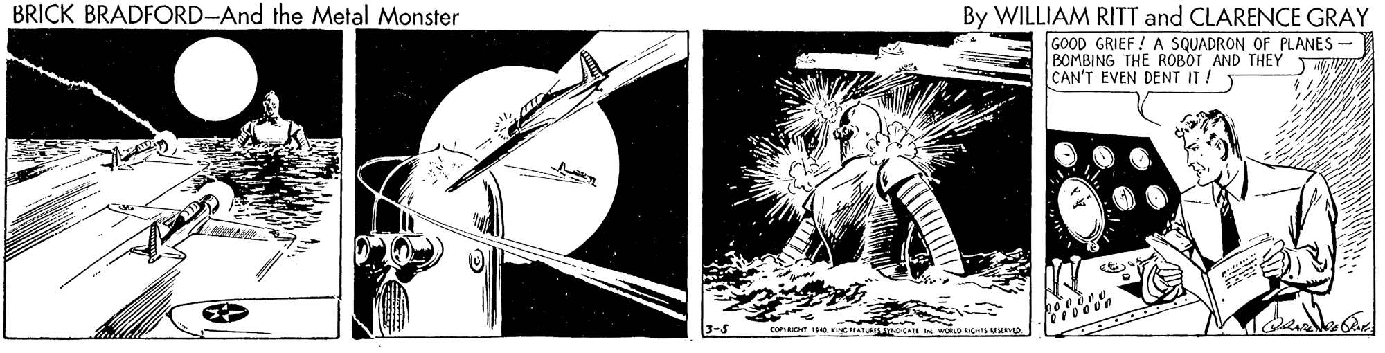 String instrument accessory OCR: BRICK BRADFORD-And the Metal Monster By WILLIAM RITT and CLARENCE GRAY GOOD GRIEF ! A SQUADRON OF PLANES- BOMBING THE ROBOT AND THEY W. CAN'T EVEN DENT IT! T 3-5 conAIot I542 BRICK BRADFORD-And the Metal Monster By WILLIAM RITT and CLARENCE GRAY GOOD GRIEF ! A SQUADRON OF PLANES- BOMBING THE ROBOT AND THEY W. CAN'T EVEN DENT IT! T 3-5 conAIot I542