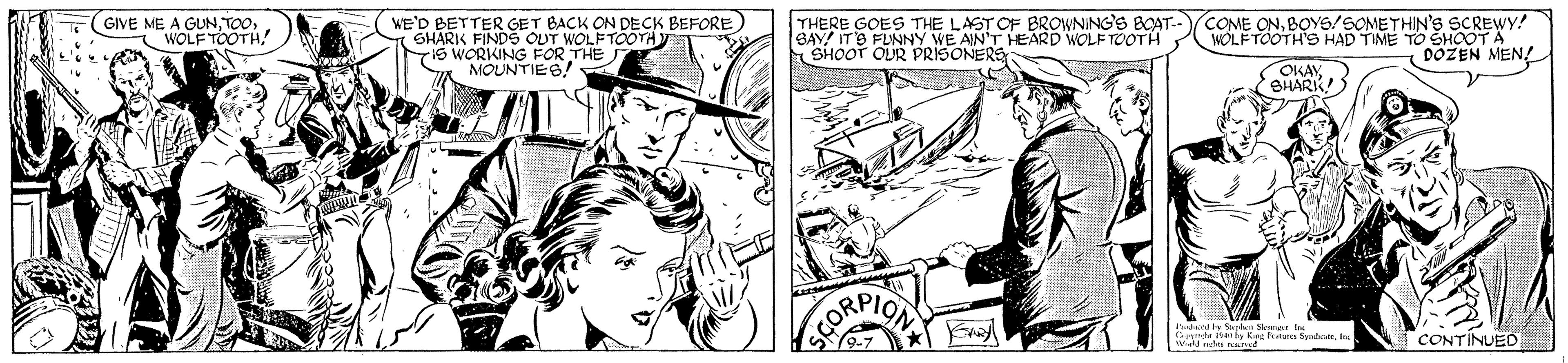 Gesture OCR: (GIVE ME A GUNWOLF TOOTH! We'D BETTER GET BACK ON DECK BEFORE SHARK FINDS OUT WOLFTOOTH I5 WORKING FOR THE MOUNTIES! THERE GOES THE LAST OF BROWNING'S BOAT-- BAY ITS FUNNY WE AIN'T HEARD WOLF TOOTH E SHOOT OUR PRISONERS COME ONBOY6/SOMETHIN'S SCREWY! WOLFTOOTH'S HAD TIME TO SHOOT A DOZEN MEN OKAY SHARK! renC .s CONTINUED (GIVE ME A GUNWOLF TOOTH! We'D BETTER GET BACK ON DECK BEFORE SHARK FINDS OUT WOLFTOOTH I5 WORKING FOR THE MOUNTIES! THERE GOES THE LAST OF BROWNING'S BOAT-- BAY ITS FUNNY WE AIN'T HEARD WOLF TOOTH E SHOOT OUR PRISONERS COME ONBOY6/SOMETHIN'S SCREWY! WOLFTOOTH'S HAD TIME TO SHOOT A DOZEN MEN OKAY SHARK! renC .s CONTINUED