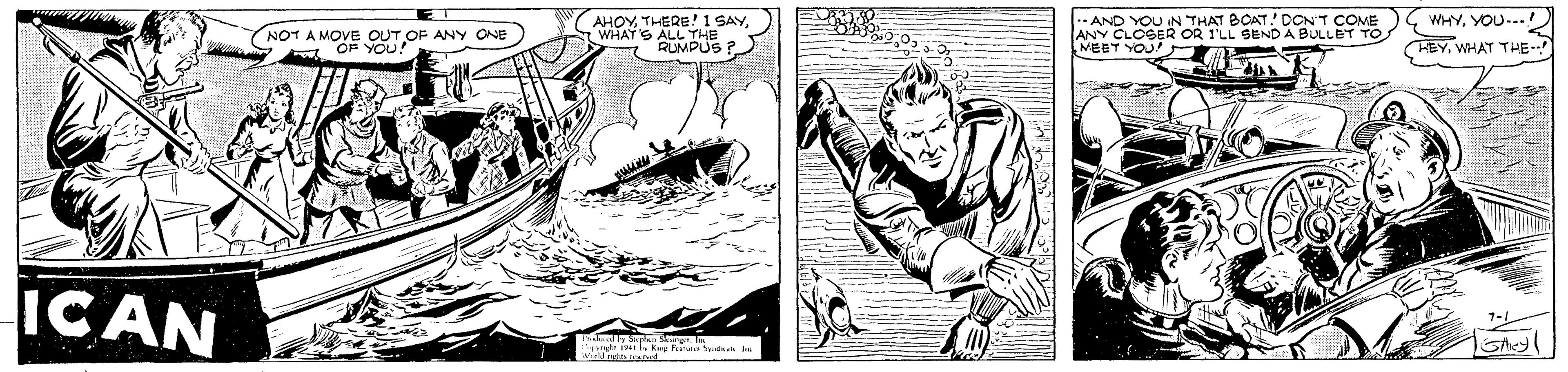 Line OCR: AHOYWHAT'S ALL THE RUMPUS ? - AND YOU IN THAT BOAT! DON'T COME ANY CLOSER OR I'LL SENDA BULLET TO MEET YOU! WHYYOU-- NOT A MOVE OUT OF ANY ONE YOU! HBY. WHAT THE ICAN Skirgt. ne i l kn n d In AHOYTHERE!1 SAYWHAT'S ALL THE RUMPUS ? - AND YOU IN THAT BOAT! DON'T COME ANY CLOSER OR I'LL SENDA BULLET TO MEET YOU! WHYYOU-- NOT A MOVE OUT OF ANY ONE YOU! HBY. WHAT THE ICAN Skirgt. ne i l kn n d In