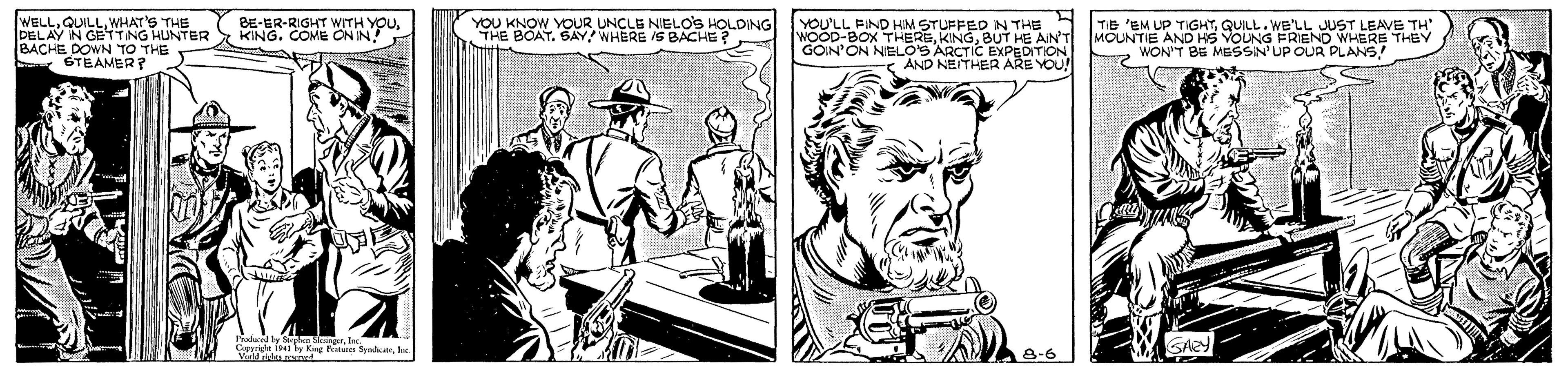 Sleeve OCR: YOU KNOW YOUR UNCOE OS HOLDING WELLWHAT'S THE DELAY IN GETTING HUNTER BACHE DOWN TO THE STEAMER ? BE-ER-RIGHT WITH YOU KING. COME CN IN YOU'LL FIND HM STUFFED N THE 5 ONOX THERSKING. BUT HE AN T N'ON NIELO'S ARCTIC EXPEDITION AND NEITHER ARE YOU! TIE 'EM UP TIGHTQUILL. WE'LL MOUNTIE AND HS VOUNG FRIEND WHERE THEY z WON'T BE MESSN'UP OUR PLANS! LEAVE TH Pudued by S sie l. Caperiste isn by Kag tr skarter Vld es nct 8-6 YOU KNOW YOUR UNCOE OS HOLDING WELLWHAT'S THE DELAY IN GETTING HUNTER BACHE DOWN TO THE STEAMER ? BE-ER-RIGHT WITH YOU KING. COME CN IN YOU'LL FIND HM STUFFED N THE 5 ONOX THERSKING. BUT HE AN T N'ON NIELO'S ARCTIC EXPEDITION AND NEITHER ARE YOU! TIE 'EM UP TIGHTQUILL. WE'LL MOUNTIE AND HS VOUNG FRIEND WHERE THEY z WON'T BE MESSN'UP OUR PLANS! LEAVE TH Pudued by S sie l. Caperiste isn by Kag tr skarter Vld es nct 8-6