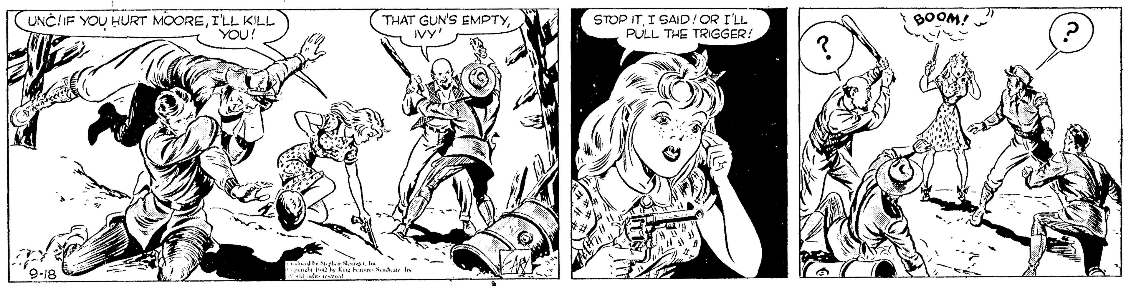Art OCR: UNCIIF YOU HURT MOOREI'LL KILL YOU! THAT GUN'S EMPTYIVY STOP ITI SAID/OR I'LL PULL THE TRIGGER! iwoos UNCIIF YOU HURT MOOREI'LL KILL YOU! THAT GUN'S EMPTYIVY STOP ITI SAID/OR I'LL PULL THE TRIGGER! iwoos