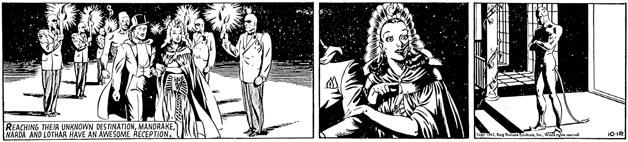 Art OCR: REACHING THEIR UNKNOWN DESTINATIONMANDRAKE. NARDA AND LOTHAR HAVE AN AWESOME RECEPTION. 10-12 REACHING THEIR UNKNOWN DESTINATIONMANDRAKE. NARDA AND LOTHAR HAVE AN AWESOME RECEPTION. 10-12