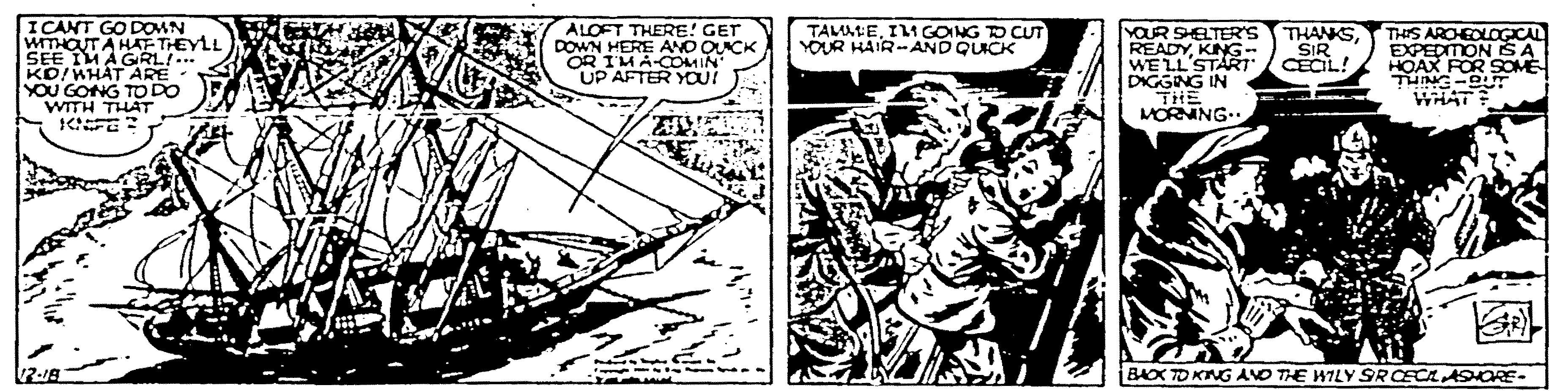 Monochrome OCR: ICANT GO DOMN WTHOUTA HAF THEYLL SEE IMAGRL!... KD/WHAT ARE YOU GONG TO DO WITH THAT ALOFT THERE! GET DOWN HERE ANO OUCK OR IMA-COMIN UP AFTER YOUI TALAEIM GOING D CUT YOUR HAIR-AND QUCK YOUR SHELTER'S READYKING- WE LL'START THANKSTHIS ARCHEOLOGICAL EXPEDITON SA HOAX FOR SOME CECIL! DIGGING IN WHAA 7BAOX TO KING AVO THE WILY SRCECAASHORE- ICANT GO DOMN WTHOUTA HAF THEYLL SEE IMAGRL!... KD/WHAT ARE YOU GONG TO DO WITH THAT ALOFT THERE! GET DOWN HERE ANO OUCK OR IMA-COMIN UP AFTER YOUI TALAEIM GOING D CUT YOUR HAIR-AND QUCK YOUR SHELTER'S READYKING- WE LL'START THANKSTHIS ARCHEOLOGICAL EXPEDITON SA HOAX FOR SOME CECIL! DIGGING IN WHAA 7BAOX TO KING AVO THE WILY SRCECAASHORE-
