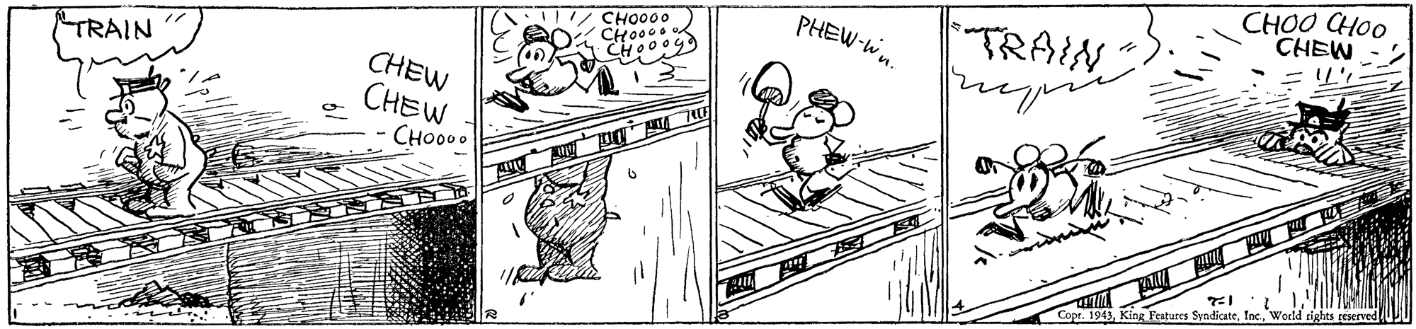 Slope OCR: CHOO CH00 CHEW PHEW-Wn. TRAIN: CHO000 TRAIN CHEW CHEW CHO000 Copr. 1943World rights reserved CHOO CH00 CHEW PHEW-Wn. TRAIN: CHO000 TRAIN CHEW CHEW CHO000 Copr. 1943King Features SyndicateWorld rights reserved