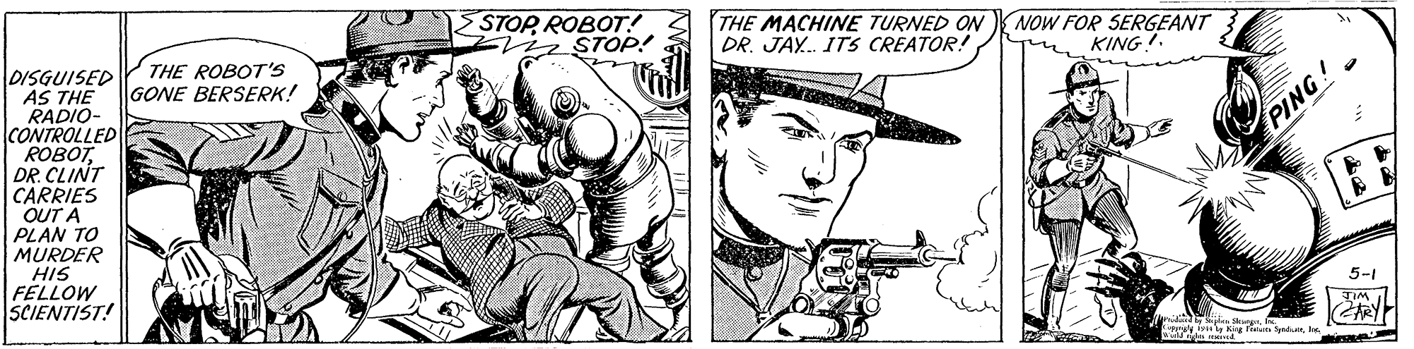 Gesture OCR: STOP ROBOT! Z m STOP! THE MACHINE TURNED ON DR. JAY. ITS CREATOR! NOW FOR SERGEANT KING! DISGUISED AS THE RADIO- CONTROLLED ROBOTDR. CLINT CARRIES OUT A PLAN TO MURDER HIS FELLOW SCIENTIST! THE ROBOT'S GONE BERSERK! PING! 5-1 STOP ROBOT! Z m STOP! THE MACHINE TURNED ON DR. JAY. ITS CREATOR! NOW FOR SERGEANT KING! DISGUISED AS THE RADIO- CONTROLLED ROBOTDR. CLINT CARRIES OUT A PLAN TO MURDER HIS FELLOW SCIENTIST! THE ROBOT'S GONE BERSERK! PING! 5-1