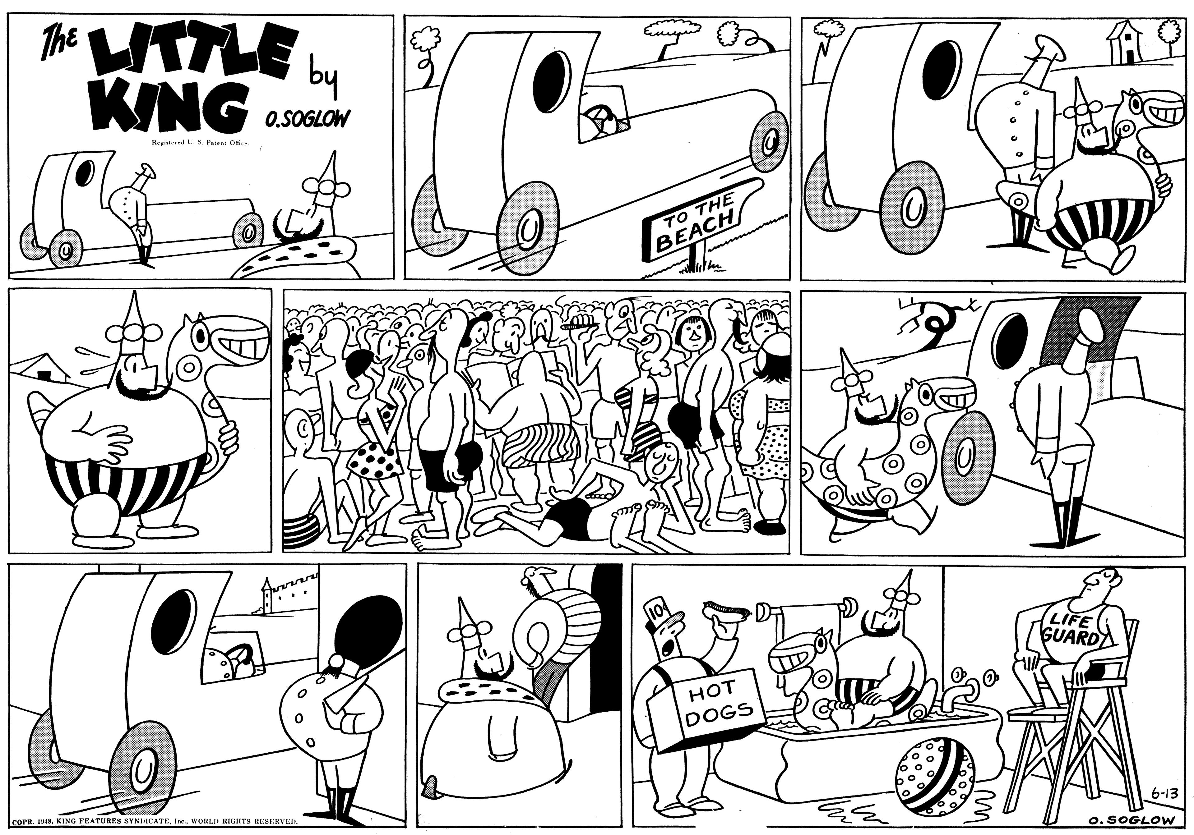 Style OCR: The UTTLE b KING O.SOGLOW Regilerd L. S Patent One TO THE BEACH Aurarang ... SUARDA HOT DOGS COPR. 19RWORLI RIGHTS RESERVEI 6-13 O. SOGLOW The UTTLE b KING O.SOGLOW Regilerd L. S Patent One TO THE BEACH Aurarang ... SUARDA HOT DOGS COPR. 19RKING FEATURES SYNTHECATEWORLI RIGHTS RESERVEI 6-13 O. SOGLOW