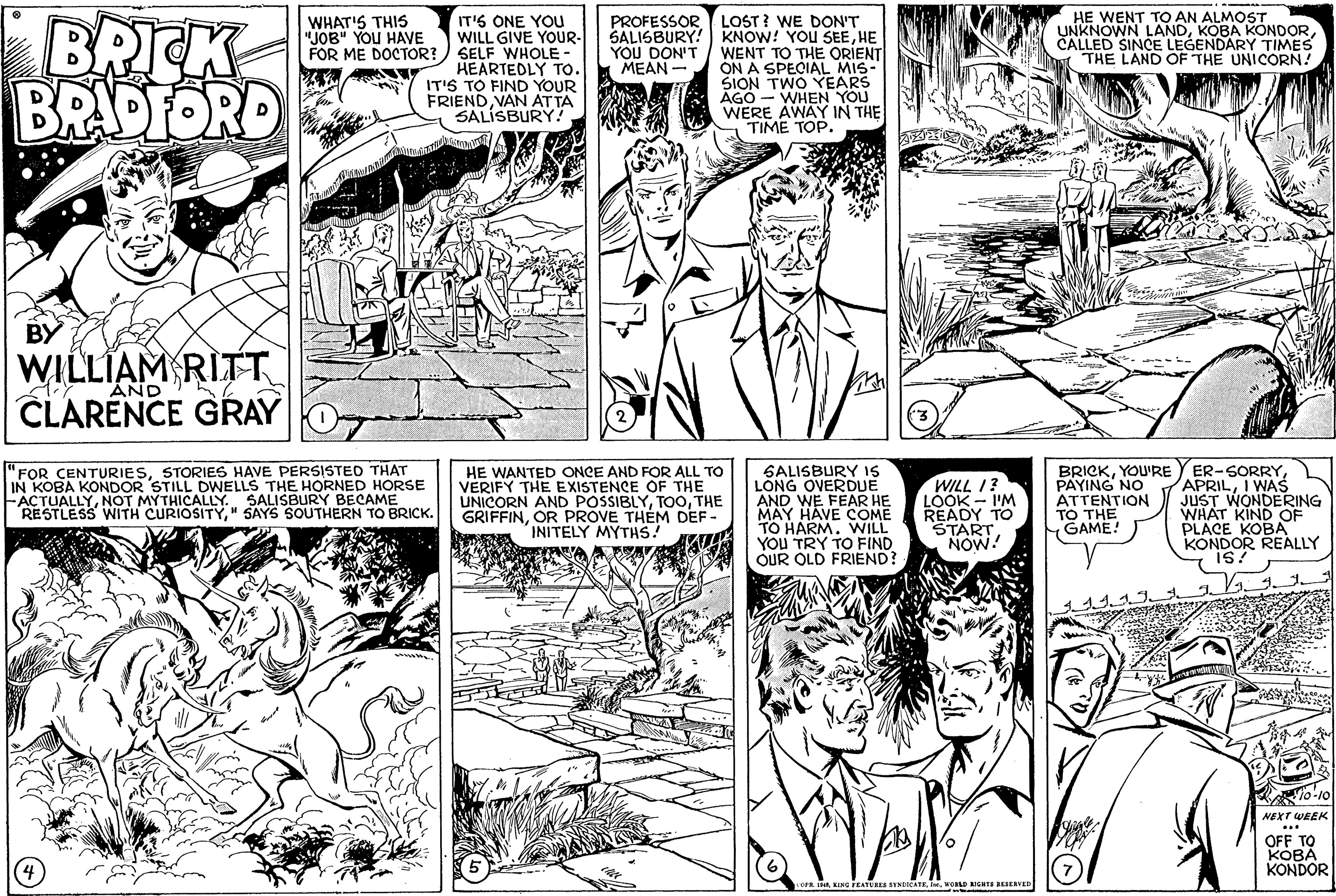 Organism OCR: BRICK BRAPFORD HE WENT TO AN ALMOST KONDOR E LEGENOARN TIMES THE LAND OF THE UNICORN! IT'S ONE YOU WILL GIVE YOUR- FOR ME DOCTOR? ) SELF WHOLE - HEARTEDLY TO. IT'S TO FIND YOUR FRIENDVAN AT TA SALISBURY! WHAT'S THIS "JOB" YOU HAVE PROFESSORSALISBURY! YOU DON'T MEAN- LOST? WE DON'T KNOW! YOU SEEHE WENT TO THE ORIENT ON A SPECIAL MIS- SION TWO YEARS AGO - WHEN YOU WERE AWAY IN THE TIME TOP. CALLED WN LANDBY WILLIAM RITT CLARENCE GRAY AND ER-SORRYI WAS JUST WONDERING WHAT KIND OF PLACE KOBA KONDOR REALLY is! "FOR CENTURIESSTORIES HAVE PERSISTED THAT IN KOBA KONDOR STILL DWELLS THE HORNED HORSE HE WANTED ONCE AND FOR ALL TO VÉRIFY THE EXISTENCE OF THE UNICORN AND POSSIBLYTHE GRIFFINOR PROVE THEM DEF - INITELY MYTHS! 6ALISBURY IS LONG OVERDUE AND WE FEAR HE MAY HAVE COME TO HARM. WILL YOU TRY TO FIND OUR OLD FRIEND? BRICKYOU'RE PAYING NO ATTENTION WILL I? LOOK - I'M READY TO START NOW! SALISBURY BECAME FACTUALLYNOT MURIOS GAYS SOUTHERN TO BRICK. ITH TO THE GAME! o-10 NEXT WEEK OFF TO KOBA KONDOR ING FEATU NNCATEVORD IGHTS RESERVED BRICK BRAPFORD HE WENT TO AN ALMOST KONDOR E LEGENOARN TIMES THE LAND OF THE UNICORN! IT'S ONE YOU WILL GIVE YOUR- FOR ME DOCTOR? ) SELF WHOLE - HEARTEDLY TO. IT'S TO FIND YOUR FRIENDVAN AT TA SALISBURY! WHAT'S THIS "JOB" YOU HAVE PROFESSORSALISBURY! YOU DON'T MEAN- LOST? WE DON'T KNOW! YOU SEEHE WENT TO THE ORIENT ON A SPECIAL MIS- SION TWO YEARS AGO - WHEN YOU WERE AWAY IN THE TIME TOP. CALLED WN LANDBY WILLIAM RITT CLARENCE GRAY AND ER-SORRYI WAS JUST WONDERING WHAT KIND OF PLACE KOBA KONDOR REALLY is! "FOR CENTURIESSTORIES HAVE PERSISTED THAT IN KOBA KONDOR STILL DWELLS THE HORNED HORSE HE WANTED ONCE AND FOR ALL TO VÉRIFY THE EXISTENCE OF THE UNICORN AND POSSIBLYTHE GRIFFINOR PROVE THEM DEF - INITELY MYTHS! 6ALISBURY IS LONG OVERDUE AND WE FEAR HE MAY HAVE COME TO HARM. WILL YOU TRY TO FIND OUR OLD FRIEND? BRICKYOU'RE PAYING NO ATTENTION WILL I? LOOK - I'M READY TO START NOW! SALISBURY BECAME FACTUALLYNOT MURIOS GAYS SOUTHERN TO BRICK. ITH TO THE GAME! o-10 NEXT WEEK OFF TO KOBA KONDOR ING FEATU NNCATEVORD IGHTS RESERVED