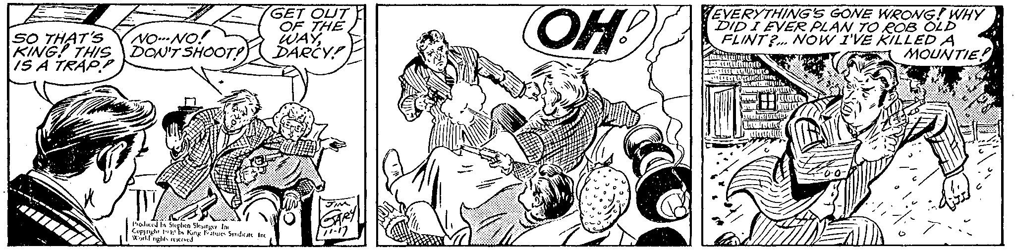 Printmaking OCR: SO THAT'S KING! THIS DOU'T SHOOT? IS A TRAPP GET OUT OF THE WAYDARCY! OH! VEVERYTHING'S GONE WRONG! WHY DID I EVER PLAN TO ROB OLD FLINT? NOW I'VE KILLED A MOUNTIE! NONO! ?? holud n Suglen Skunpr fn Cuppryte b Kiry atues Sendtas I SO THAT'S KING! THIS DOU'T SHOOT? IS A TRAPP GET OUT OF THE WAYDARCY! OH! VEVERYTHING'S GONE WRONG! WHY DID I EVER PLAN TO ROB OLD FLINT? NOW I'VE KILLED A MOUNTIE! NONO! ? ? holud n Suglen Skunpr fn Cuppryte b Kiry atues Sendtas I