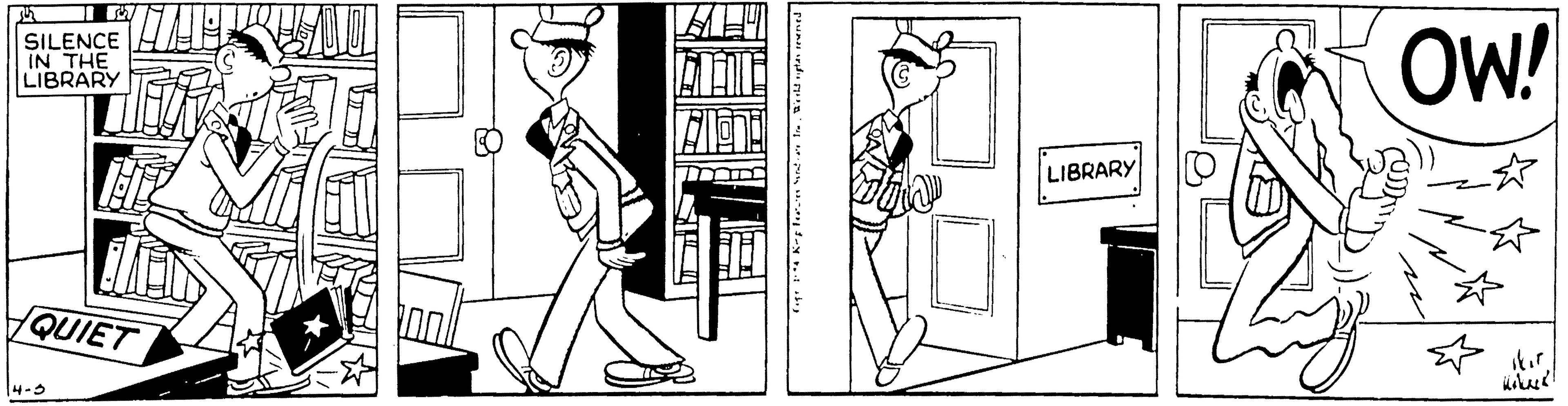 Line art OCR: SILENCE IN THE OW! LIBRARY LIBRARY QUIET 4-5 SILENCE IN THE OW! LIBRARY LIBRARY QUIET 4-5