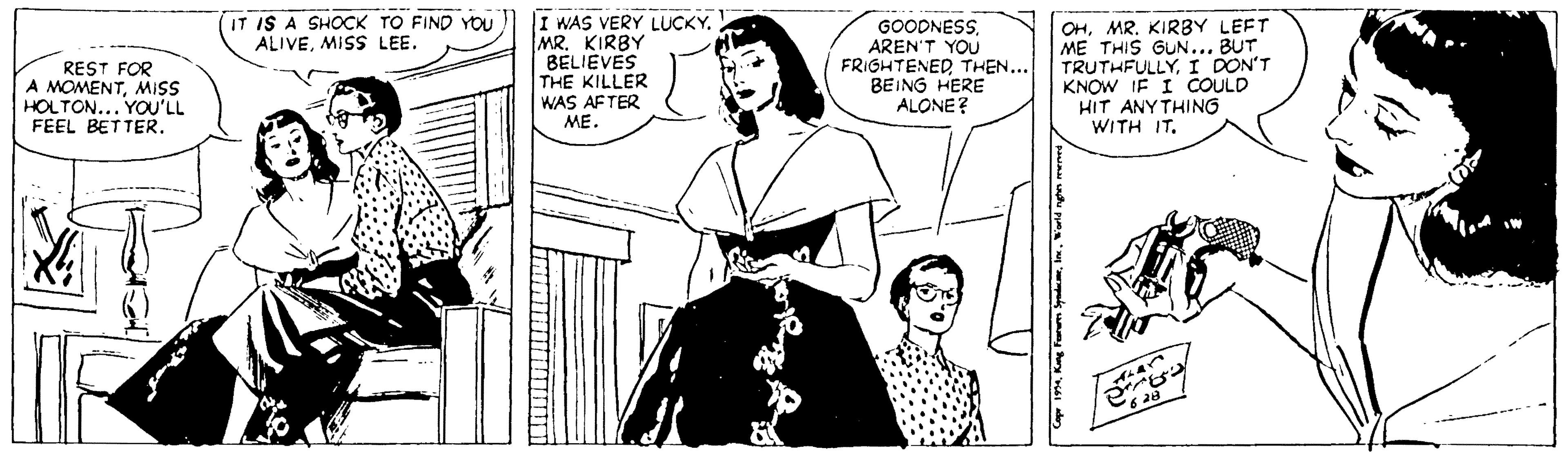Mammal OCR: I WAS VERY LUCKY. MRKIRBY BELIEVES THE KILLER WAS AFTER ME. IS A SHOCK TO FIND YOU ALIVEMISS LEE. REST FOR A MOMENTMISS HOLTON... YOU'LL FEEL BETTER. GOODNESSAREN'T YOU FRIGHTENEDTHEN... BEING HERE ALONE? OHMR. KIRBY LEFT ME THIS GUN... BUT TRUTHFULLYI DON'T KNOW IF I COULD HIT ANY THING WITH IT. I WAS VERY LUCKY. MRKIRBY BELIEVES THE KILLER WAS AFTER ME. IS A SHOCK TO FIND YOU ALIVEMISS LEE. REST FOR A MOMENTMISS HOLTON... YOU'LL FEEL BETTER. GOODNESSAREN'T YOU FRIGHTENEDTHEN... BEING HERE ALONE? OHMR. KIRBY LEFT ME THIS GUN... BUT TRUTHFULLYI DON'T KNOW IF I COULD HIT ANY THING WITH IT.