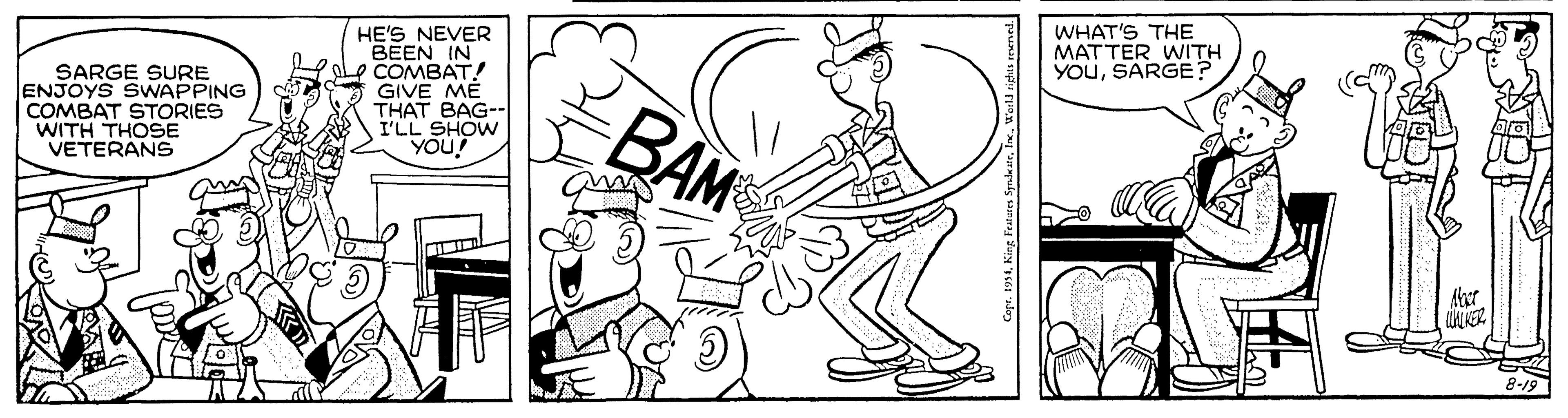 Gesture OCR: WHAT'S THE MATTER WITH YOUSARGE? SARGE SURE ENJOYS SWAPPING COMBAT STORIES WITH THOSE VETERANS HE'S NEVER BEEN IN COMBAT! GIVE ME THAT BAG-. I'LL SHOW YOU! BAM 8-19 WHAT'S THE MATTER WITH YOUSARGE? SARGE SURE ENJOYS SWAPPING COMBAT STORIES WITH THOSE VETERANS HE'S NEVER BEEN IN COMBAT! GIVE ME THAT BAG-. I'LL SHOW YOU! BAM 8-19