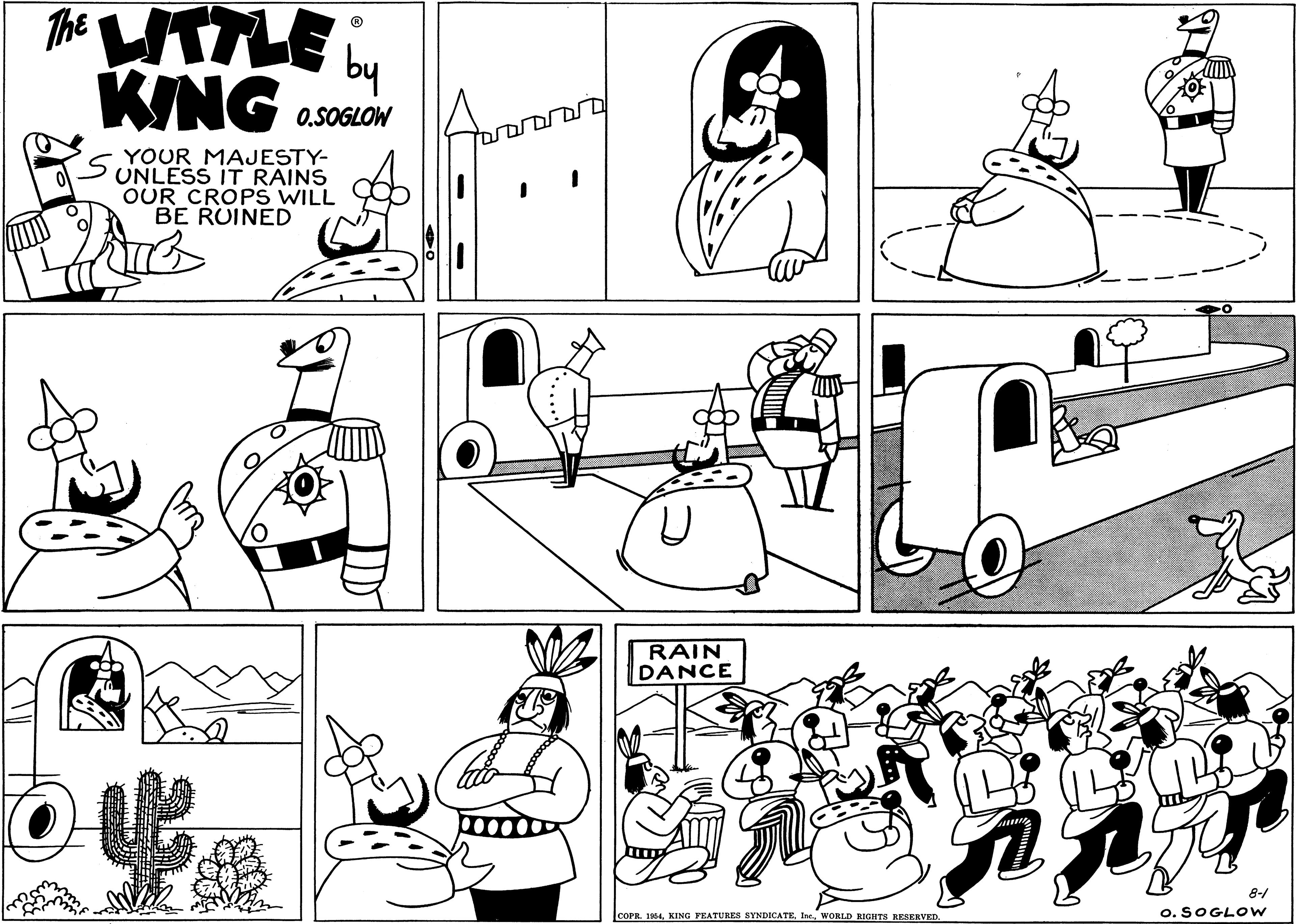 Cartoon OCR: The ITLE by KING O.SOGLOW YOUR MAJESTY- UNLESS IT RAINS OUR CROPS WILL BE RUINED n. RAIN DANCE 8-1 COPR. 1964WORLD RIGHTS RESERVED o. SOGLOW The ITLE by KING O.SOGLOW YOUR MAJESTY- UNLESS IT RAINS OUR CROPS WILL BE RUINED n. RAIN DANCE 8-1 COPR. 1964KING FEATURES SYNDICATEWORLD RIGHTS RESERVED o. SOGLOW