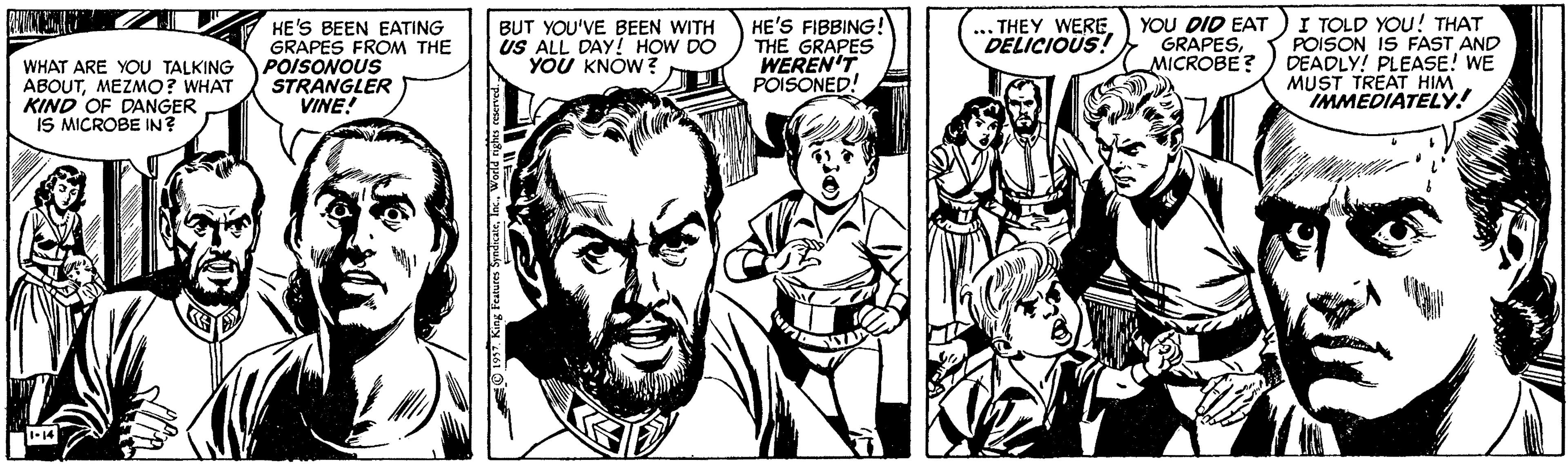 Art OCR: HE'S BEEN EATING GRAPES FROM THE POISONOUS STRANGLER VINE! HE'S FIBBING! THE GRAPES WEREN'T POISONED! YOU DID EAT GRAPESMICROBE? I TOLD YOU! THAT POISON IS FAST AND DEADLY! PLEASE! WE MUST TREAT HIM IMMEDIATELY! BUT YOU'VE BEEN WITH US ALL DAY! HOW DO YOU KNOW ? ... THEY WEREDELICIOUS! WHAT ARE YOU TALKING ABOUTMEZMO? WHAT KIND OF DANGER IS MICROBE IN? HE'S BEEN EATING GRAPES FROM THE POISONOUS STRANGLER VINE! HE'S FIBBING! THE GRAPES WEREN'T POISONED! YOU DID EAT GRAPESMICROBE? I TOLD YOU! THAT POISON IS FAST AND DEADLY! PLEASE! WE MUST TREAT HIM IMMEDIATELY! BUT YOU'VE BEEN WITH US ALL DAY! HOW DO YOU KNOW ? ... THEY WEREDELICIOUS! WHAT ARE YOU TALKING ABOUTMEZMO? WHAT KIND OF DANGER IS MICROBE IN?
